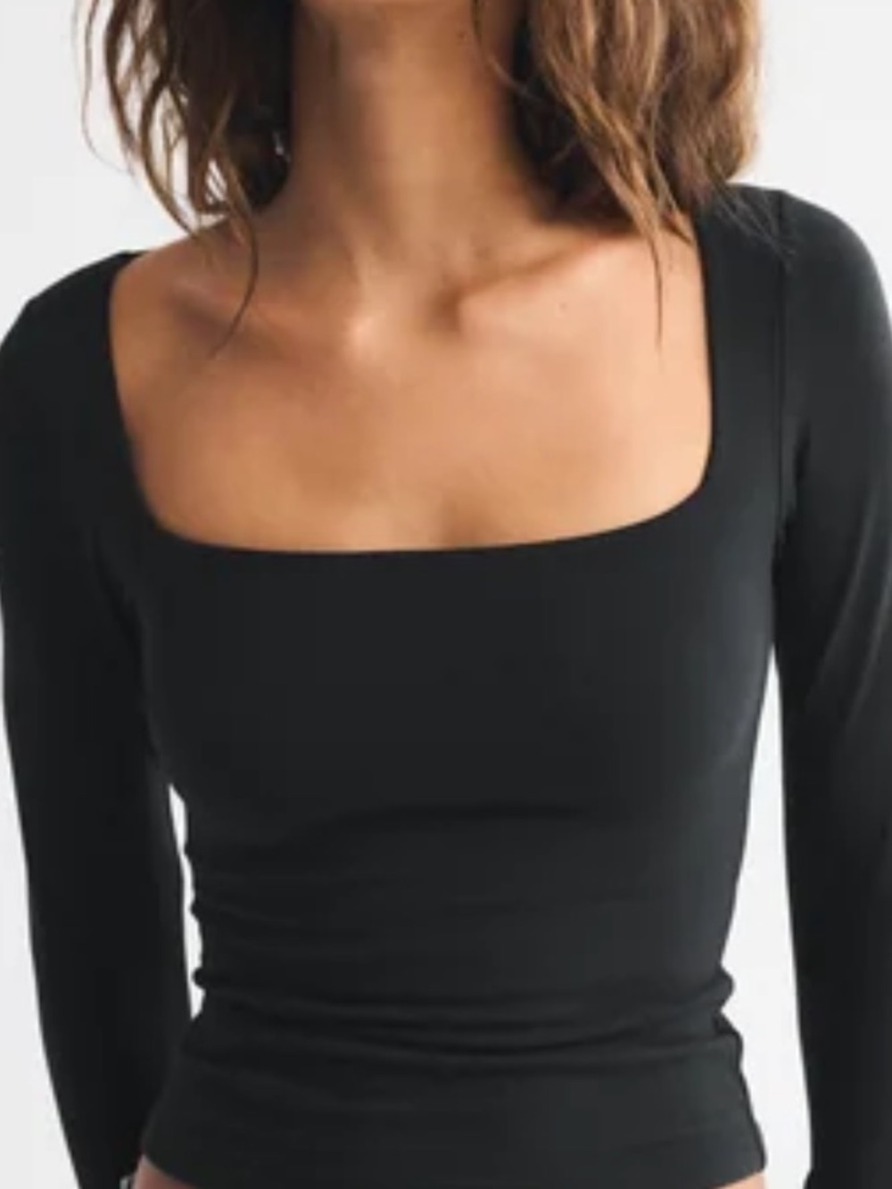 Abercrombie & Fitch Black Square Neck Fitted Long Sleeve Basic Top Size M